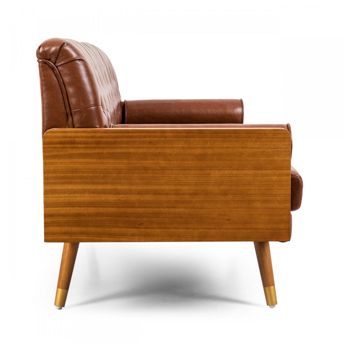 Aidan 3-seater Tufted Pu Leather Sofa With Rolled Pillows - Light Brown