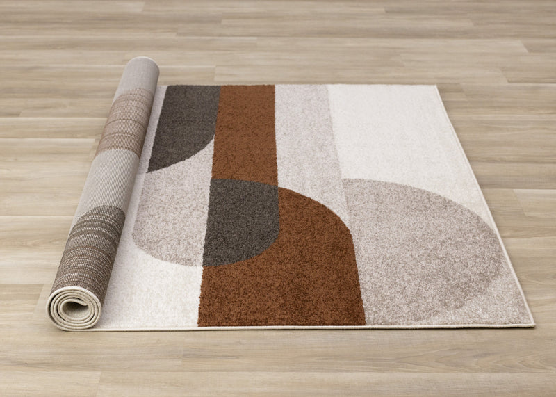 Marley Geometric Curves Taupe Oxblood Area Rug - 7'10\" x 10'6\"