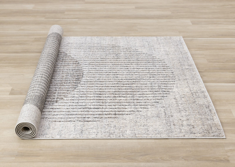 Solace Soft Low-Pile Grey White Merging Circles Area Rug - 6'7\" x 9'6\"