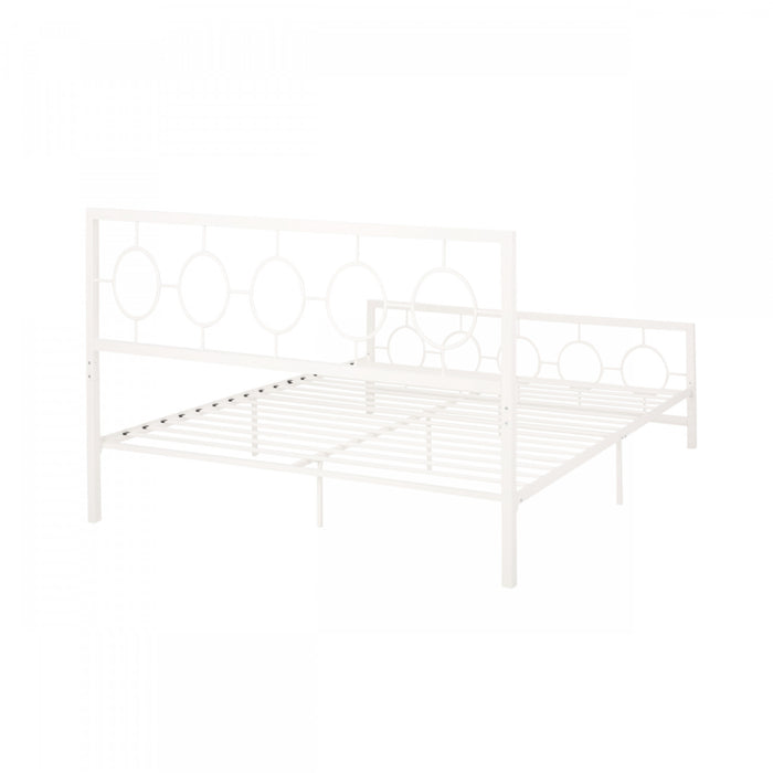 Robert Metal Construction Bed Frame With Circular Design Headboard And Footboard,king Size,white King Bed