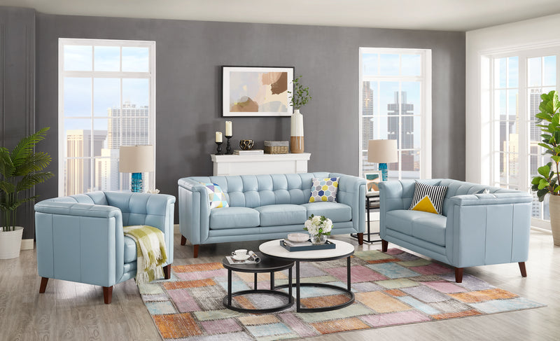 Hydeline Bodie Leather Sofa - Spa Blue