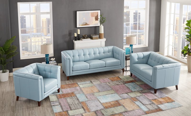 Hydeline Bodie Leather Sofa - Spa Blue