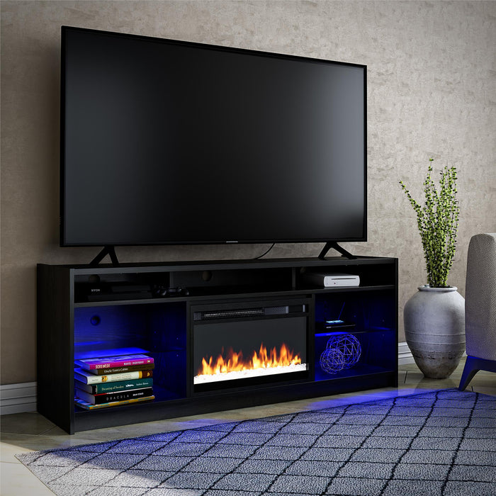 Ameriwood Home Luna Electric Fireplace TV Stand for TVs up to 65\" - Black Oak