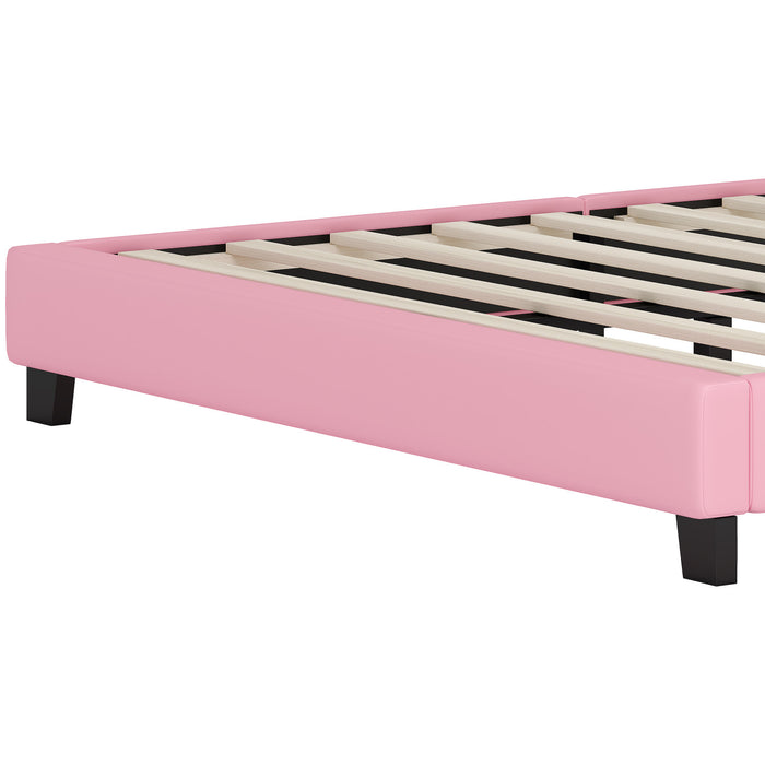 Judson Upholstered Princess Bed With Crown Headboard And Pu Platform Frame,full Size,pink Full Bed