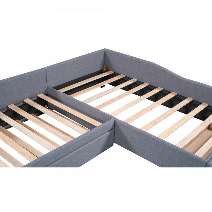 Tyler Linen-look Fabric Upholstered Daybed With Trundle And Storage, Twin Size, Grey