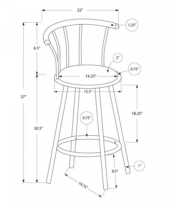 Barstool Set of 2 Swivel Bar-Height White Metal Grey Fabric Contemporary Modern