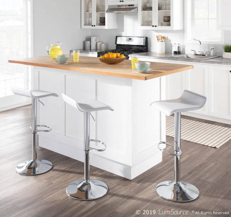 LumiSource Ale White Fabric Contemporary Adjustable Height Barstool with Swivel - Set of 2