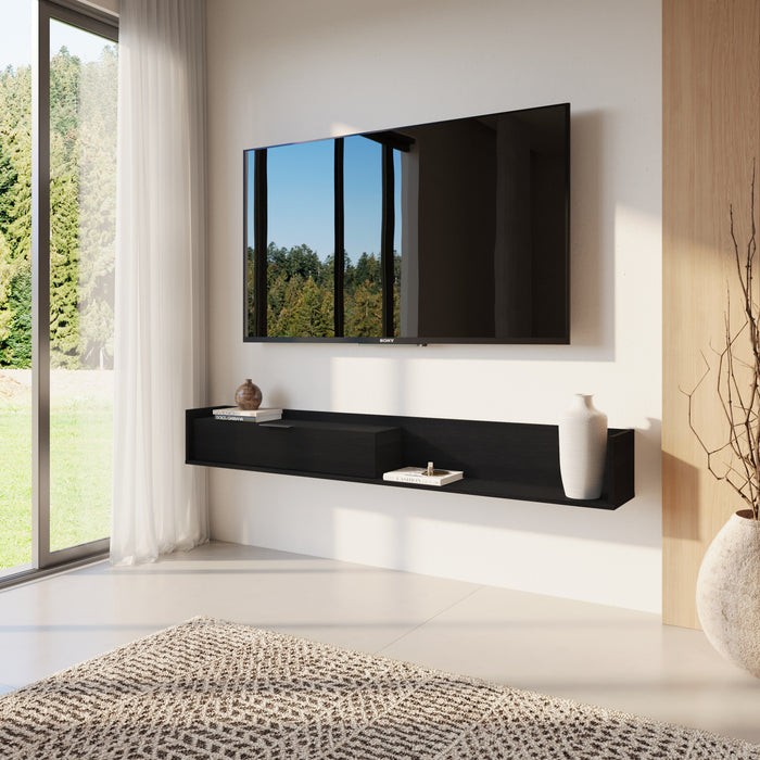 Nordika Slim 72\" Wall-Mounted TV Stand with Storage Cabinet - Black