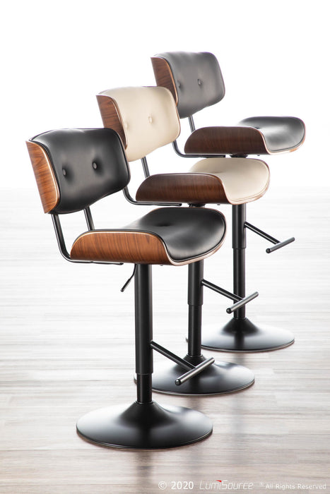 LumiSource Lombardi Faux Leather Mid-Century Modern Adjustable Barstool - Walnut/Grey