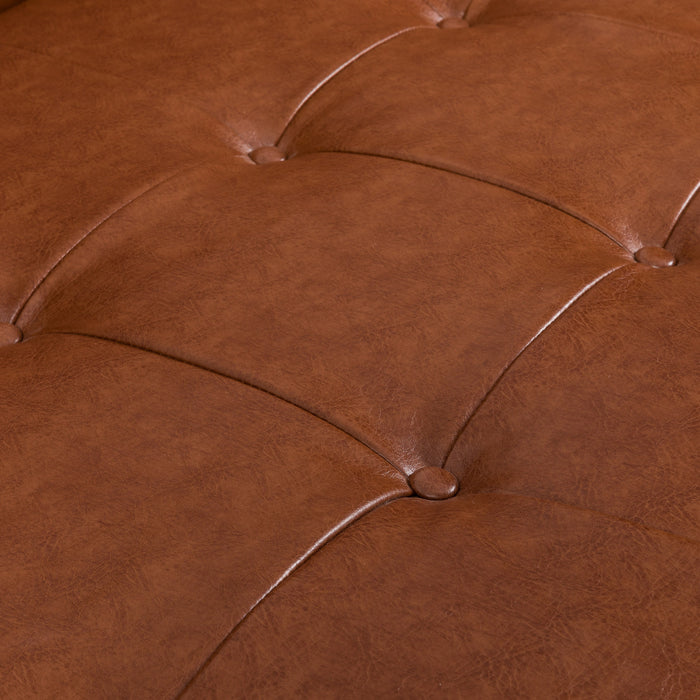 Aidan 3-seater Tufted Pu Leather Sofa With Rolled Pillows - Light Brown