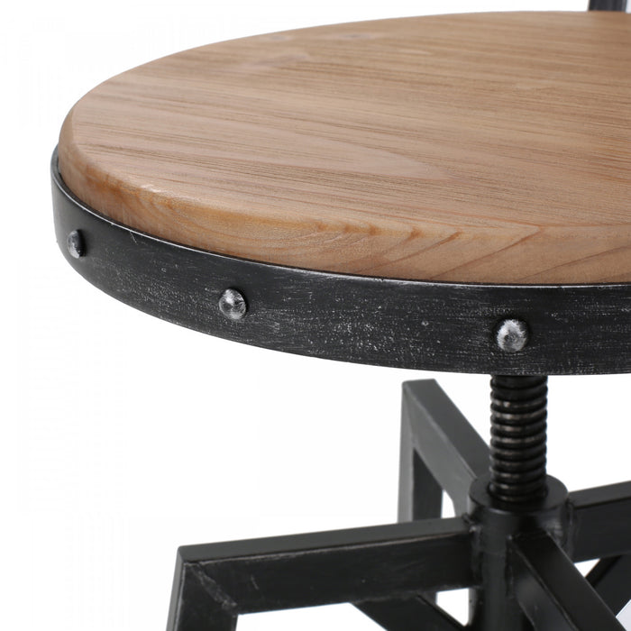 Denise Bar Stool With Swievl & Adjustable Wood Seat, Metal Frame - Antique Black