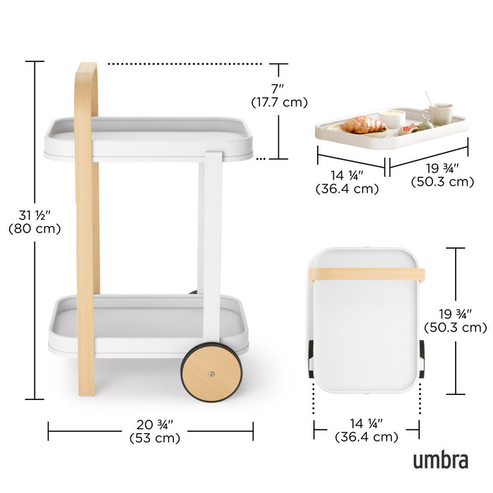 Umbra Modern Bellwood Steel Bar & Storage Cart - White and Natural