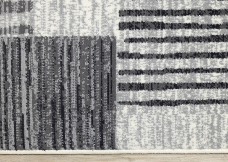 Forte White Grey Black Modern Striped Patches Area Rug - 7'9\" x 10'6\"