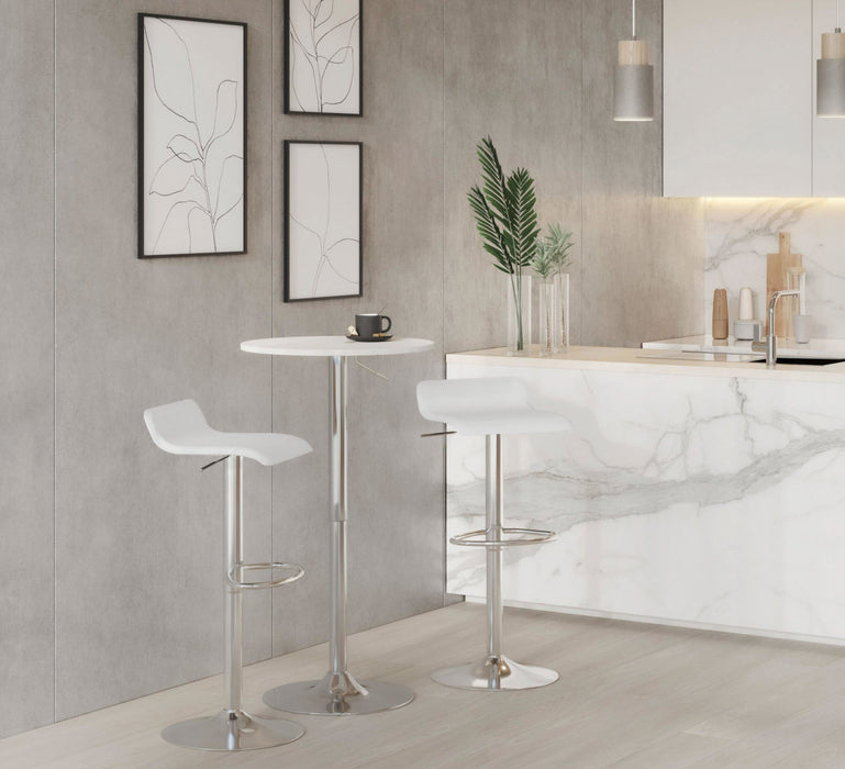 LumiSource Ale White Fabric Contemporary Adjustable Height Barstool with Swivel - Set of 2