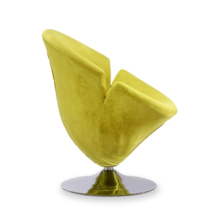 Manhattan Comfort Tulip Polished Chrome Velvet Swivel Accent Chair - Green