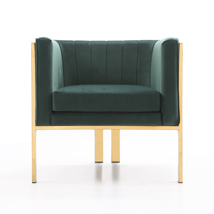 Manhattan Comfort Paramount Polished Brass Velvet Accent Armchair - Forest Green