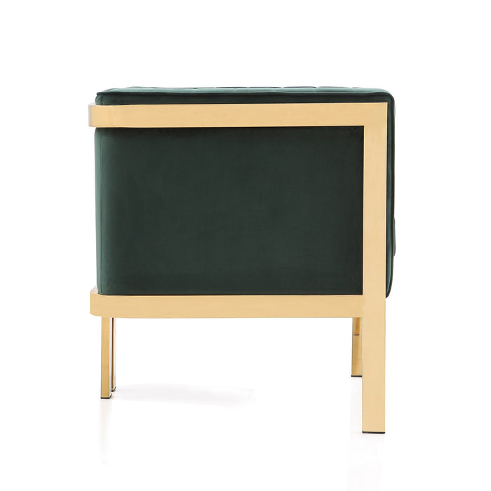 Manhattan Comfort Paramount Polished Brass Velvet Accent Armchair - Forest Green