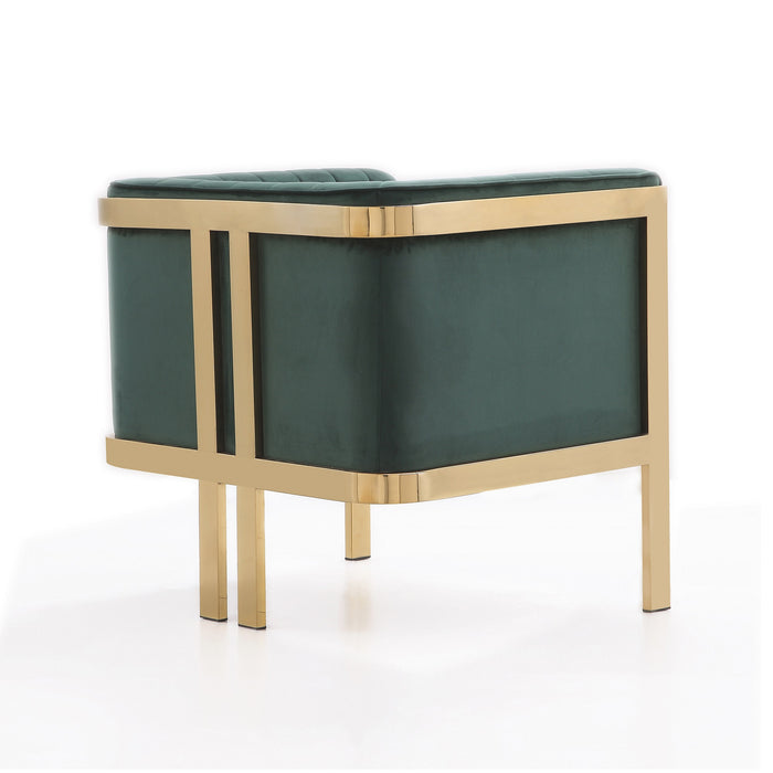 Manhattan Comfort Paramount Polished Brass Velvet Accent Armchair - Forest Green