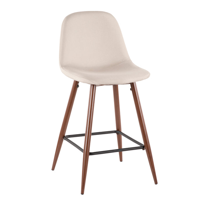 LumiSource Pebble Beige Fabric Mid-Century Modern Counter-Height Stool - Set of 2