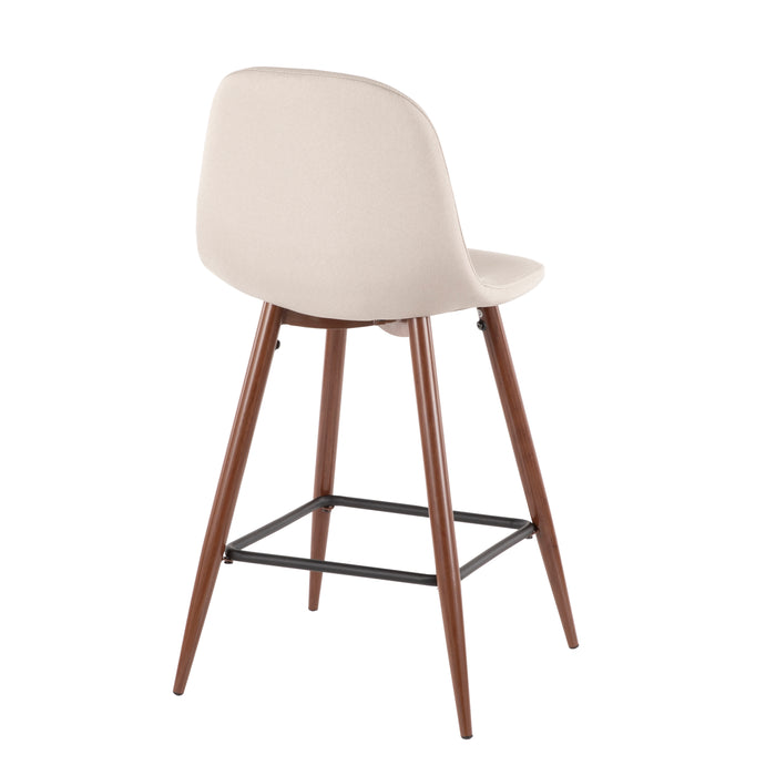 LumiSource Pebble Beige Fabric Mid-Century Modern Counter-Height Stool - Set of 2