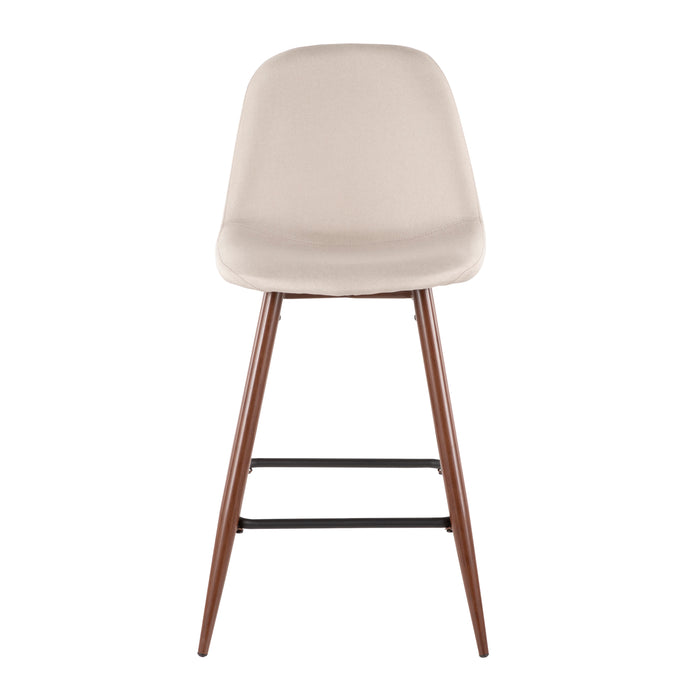 LumiSource Pebble Beige Fabric Mid-Century Modern Counter-Height Stool - Set of 2