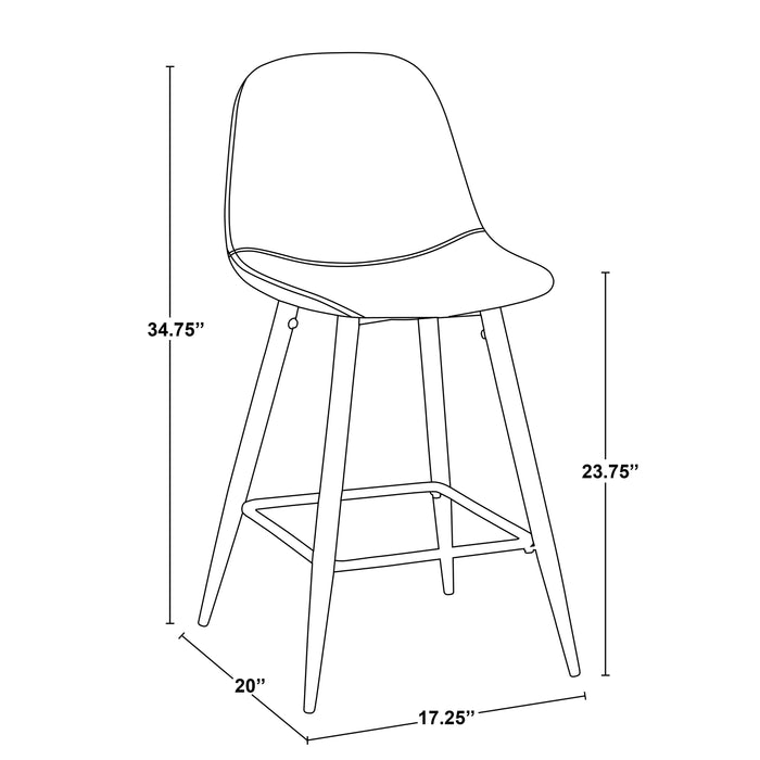 LumiSource Pebble Beige Fabric Mid-Century Modern Counter-Height Stool - Set of 2