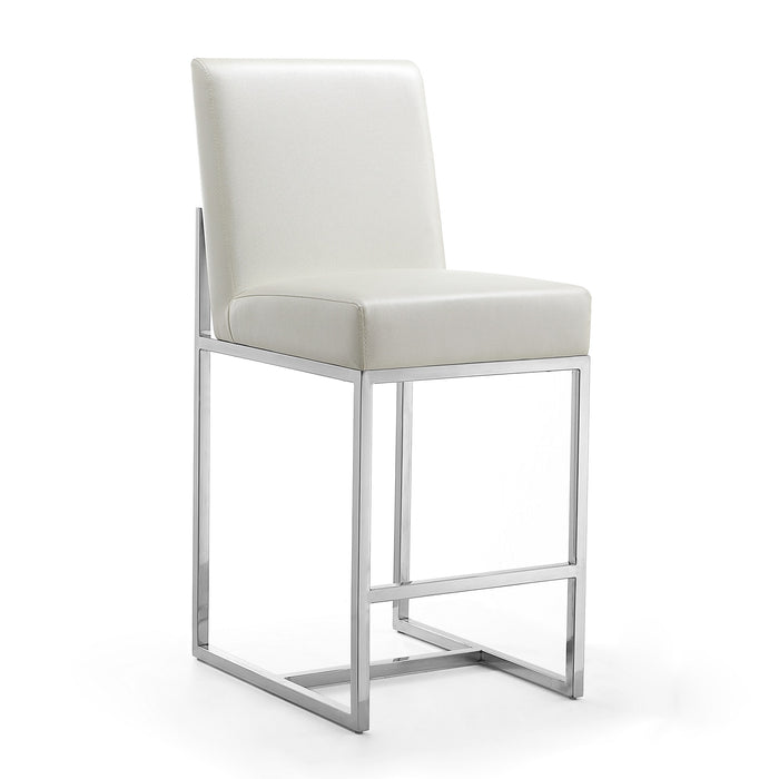 Manhattan Comfort Element 37.2\" Polished Chrome Stainless Steel Counter Height Barstool - Pearl White