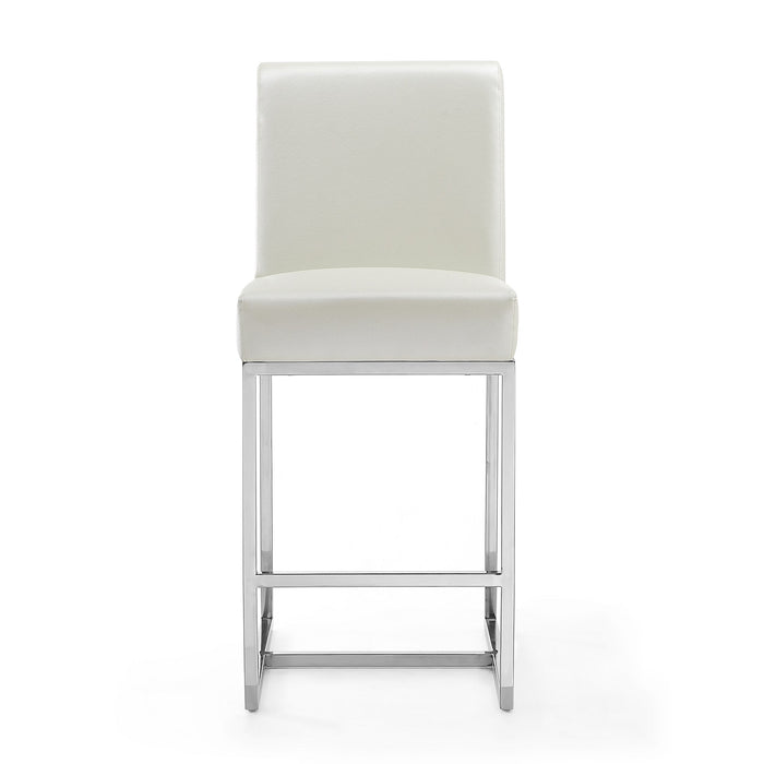Manhattan Comfort Element 37.2\" Polished Chrome Stainless Steel Counter Height Barstool - Pearl White