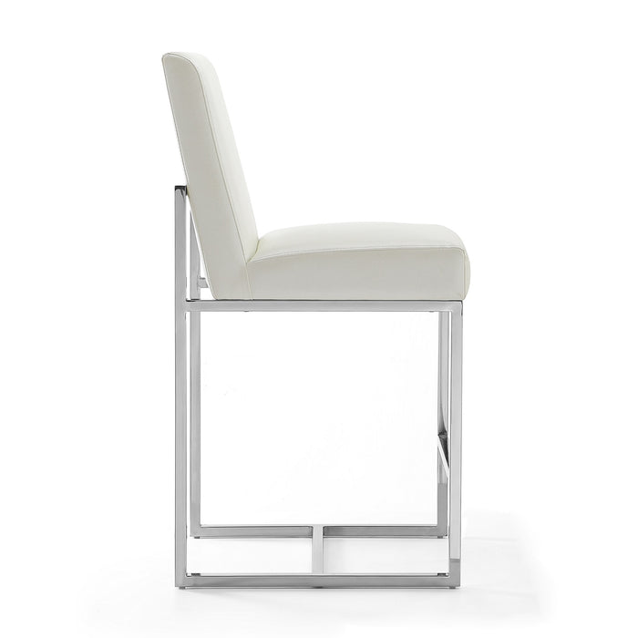 Manhattan Comfort Element 37.2\" Polished Chrome Stainless Steel Counter Height Barstool - Pearl White