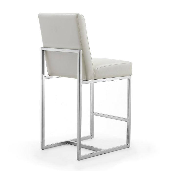 Manhattan Comfort Element 37.2\" Polished Chrome Stainless Steel Counter Height Barstool - Pearl White