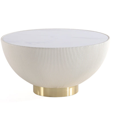 Manhattan Comfort Modern Anderson Coffee Table Upholstered Leatherette with Ceramic Faux Marble Tabl|Table à café moderne Anderson de Manhattan Comfort avec revêtement en similicuir et dessus de table