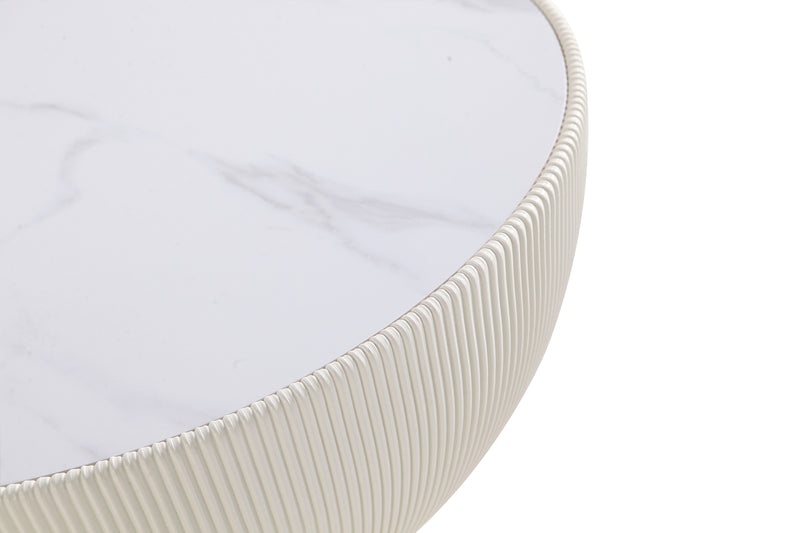 Manhattan Comfort Modern Anderson Coffee Table Upholstered Leatherette with Ceramic Faux Marble Tabletop - Cream