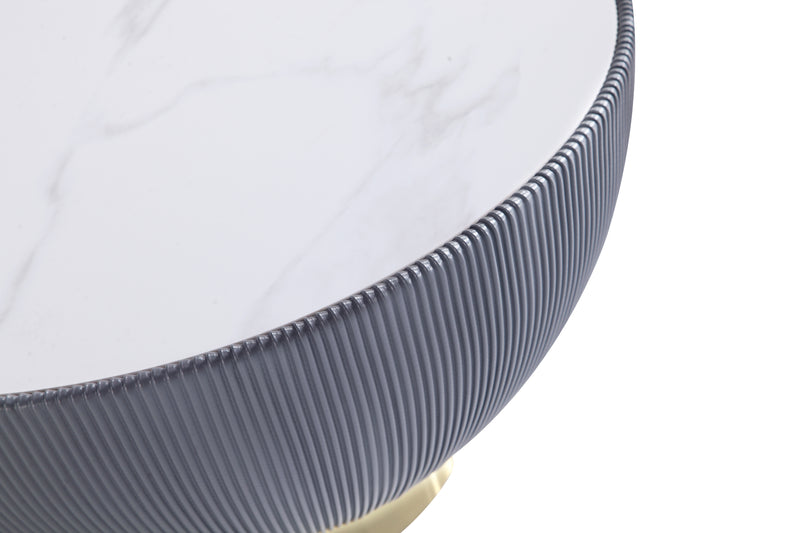 Manhattan Comfort Modern Anderson Coffee Table Upholstered Leatherette with Ceramic Faux Marble Tabletop - Grey