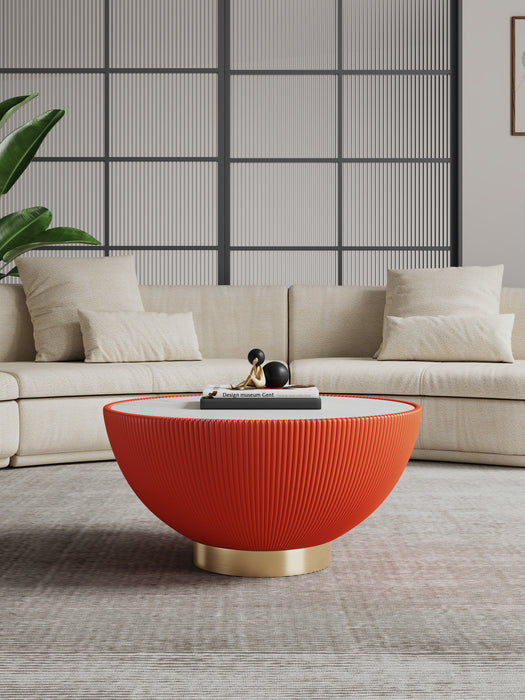 Manhattan Comfort Modern Anderson Coffee Table Upholstered Leatherette with Ceramic Faux Marble Tabletop - Orange