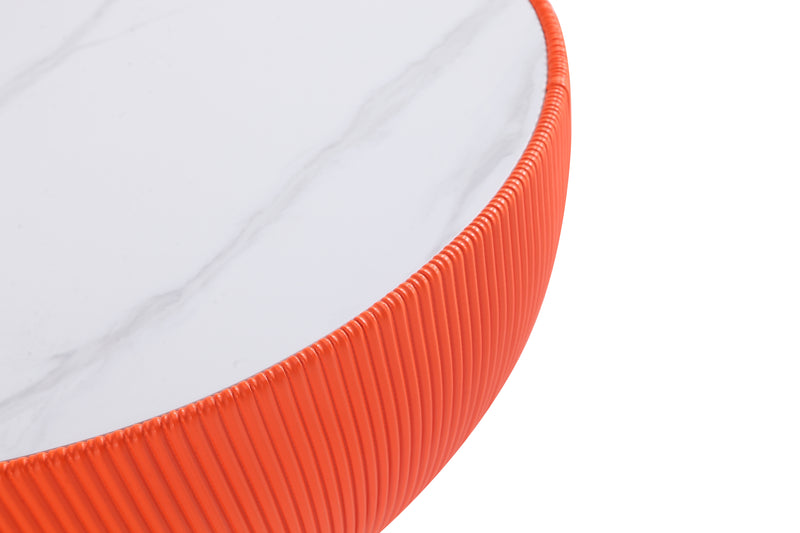 Manhattan Comfort Modern Anderson Coffee Table Upholstered Leatherette with Ceramic Faux Marble Tabletop - Orange