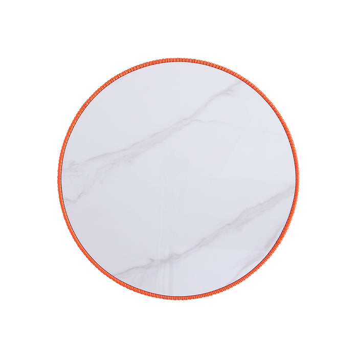 Manhattan Comfort Modern Anderson Coffee Table Upholstered Leatherette with Ceramic Faux Marble Tabletop - Orange