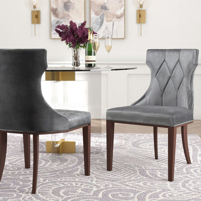 Manhattan Comfort Set of 2 Reine Velvet Dining Chairs - Grey & Walnut