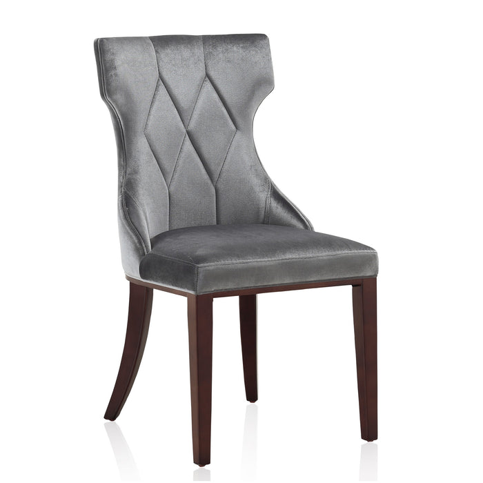 Manhattan Comfort Set of 2 Reine Velvet Dining Chairs - Grey & Walnut