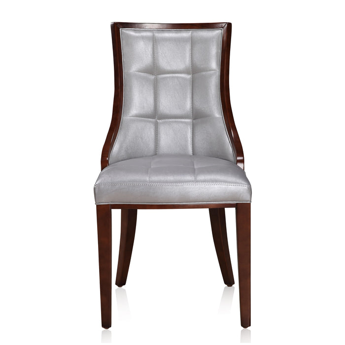 Manhattan Comfort Set of 2 Fifth Avenue Faux Leather Dining Chairs - Silver & Walnut