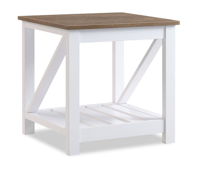 Ridge 22” Rustic End Table with Shelf - Walnut Oak & White | Table de bout rustique Ridge de 22 po avec tablette - chêne noyer et blanche