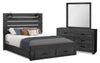 Soren 5pc Bedroom Set with Slat Storage Bed, Dresser & Mirror, LED, Graphite Grey - Queen