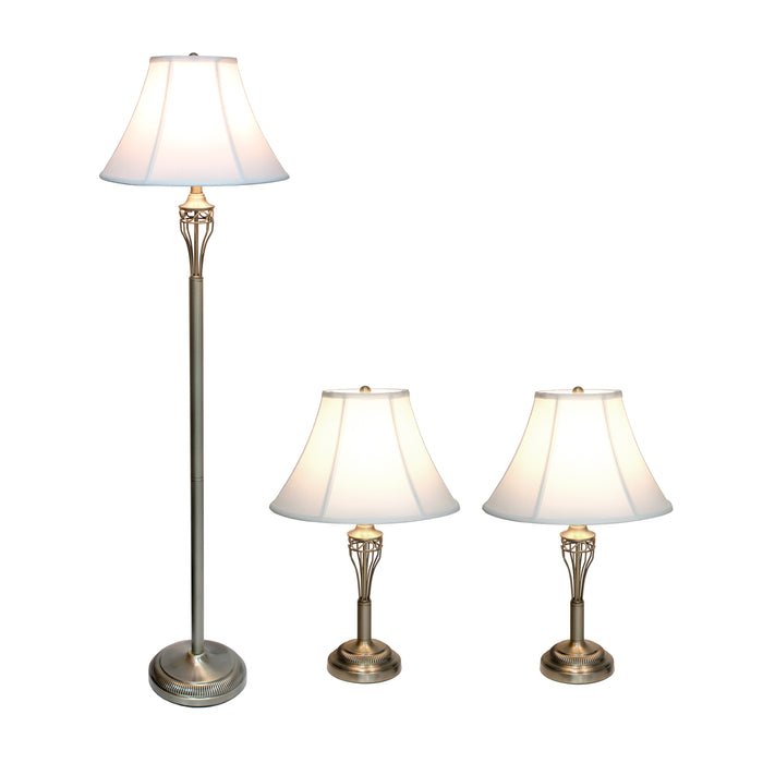 Elegant Designs 3-Piece Two Table Lamp and One Floor Lamp Set - Antique Brass