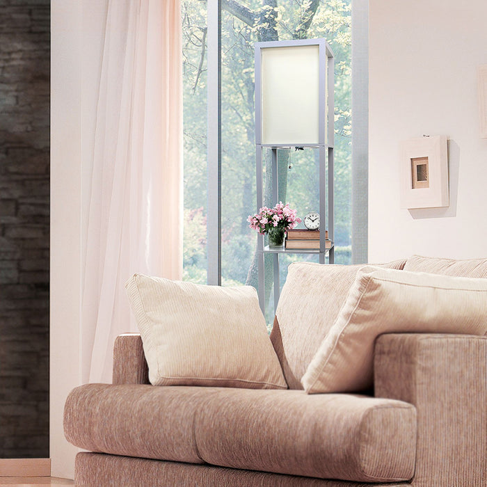 Simple Designs Floor Lamp with Shelf - Grey