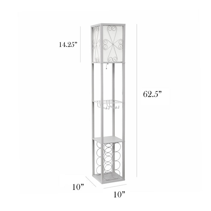 Simple Designs Floor Lamp with Shelf and Wine Rack - Grey