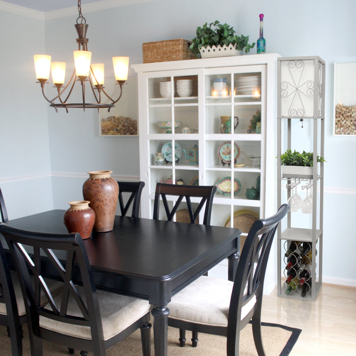 Simple Designs Floor Lamp with Shelf and Wine Rack - Grey