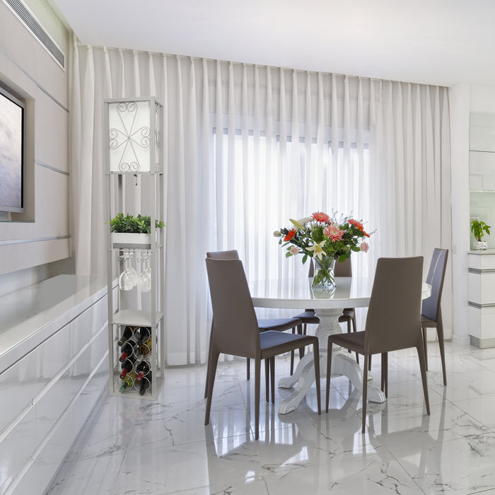 Simple Designs Floor Lamp with Shelf and Wine Rack - Grey