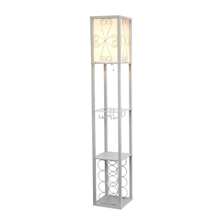 Simple Designs Floor Lamp with Shelf and Wine Rack - Grey