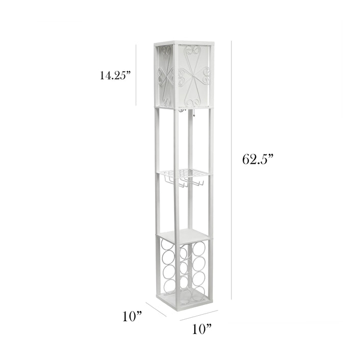 Simple Designs Floor Lamp with Shelf and Wine Rack - White
