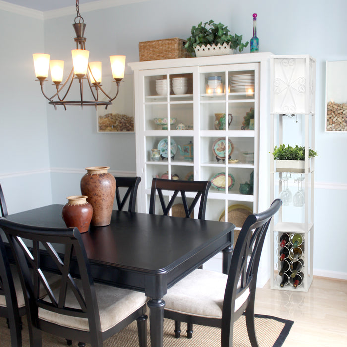 Simple Designs Floor Lamp with Shelf and Wine Rack - White