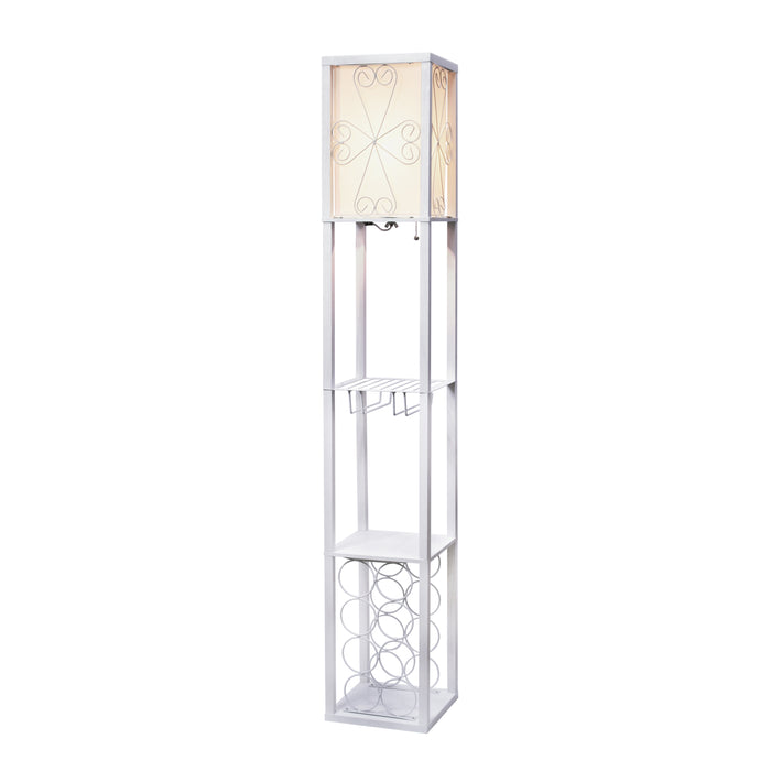 Simple Designs Floor Lamp with Shelf and Wine Rack - White